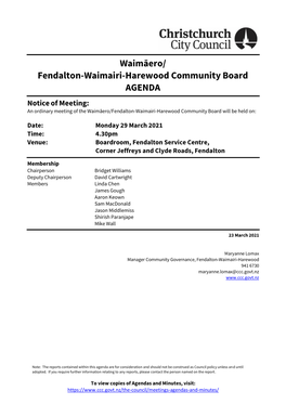Agenda of Waimāero/Fendalton-Waimairi