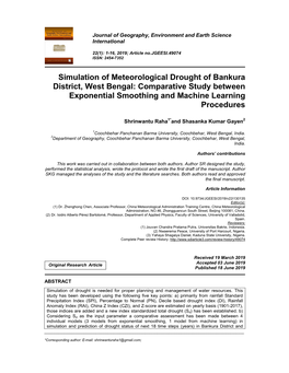 Simulation of Meteorological Drought of Bankura District, West Bengal: Comparative Study Between Exponential Smoothing and Machine Learning Procedures