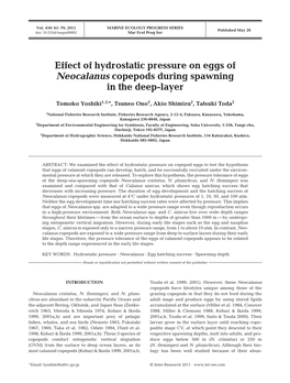 Effect of Hydrostatic Pressure on Eggs of Neocalanus Copepods During Spawning in the Deep-Layer
