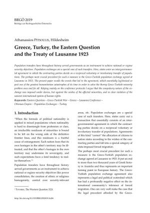 Greece, Turkey, the Eastern Question and the Treaty of Lausanne 1923