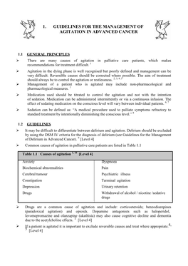 1. Guidelines for the Management of Agitation in Advanced Cancer