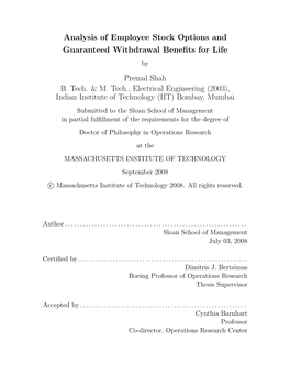 Analysis of Employee Stock Options and Guaranteed Withdrawal Beneﬁts for Life by Premal Shah B