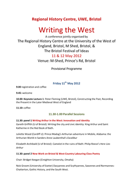 Writing the West Conference Programme