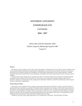 Winthrop University Undergraduate Catalog 2006