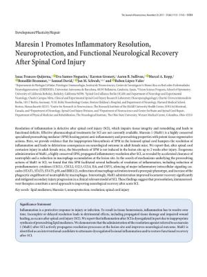 Maresin 1 Promotes Inflammatory Resolution, Neuroprotection, and Functional Neurological Recovery After Spinal Cord Injury