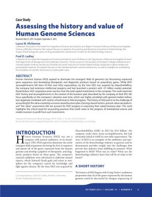 Assessing the History and Value of Human Genome Sciences Received: May 23, 2013