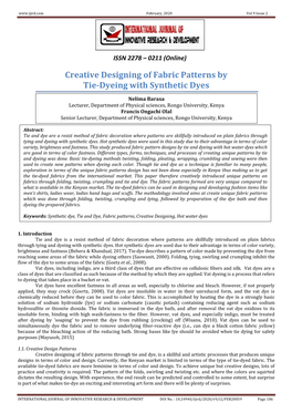 Creative Designing of Fabric Patterns by Tie-Dyeing with Synthetic Dyes