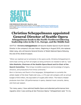 Christina Scheppelmann Appointed General Director of Seattle Opera
