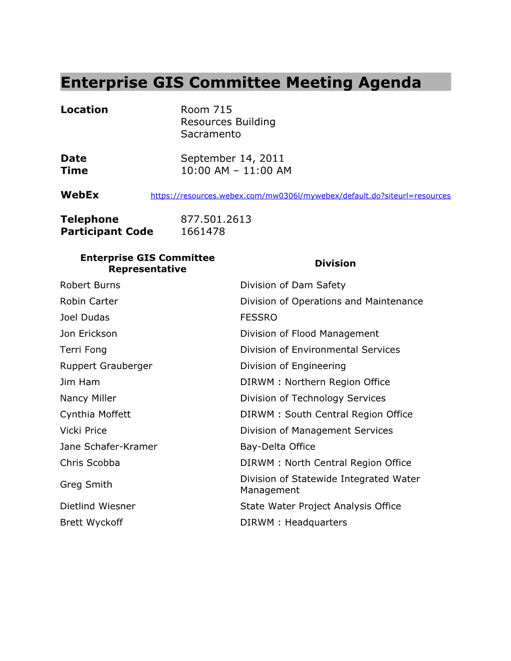 Enterprise GIS Committee Meeting Agenda