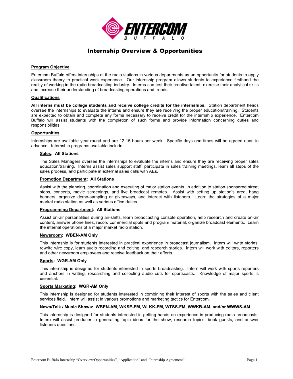 Internship Overview & Opportunities