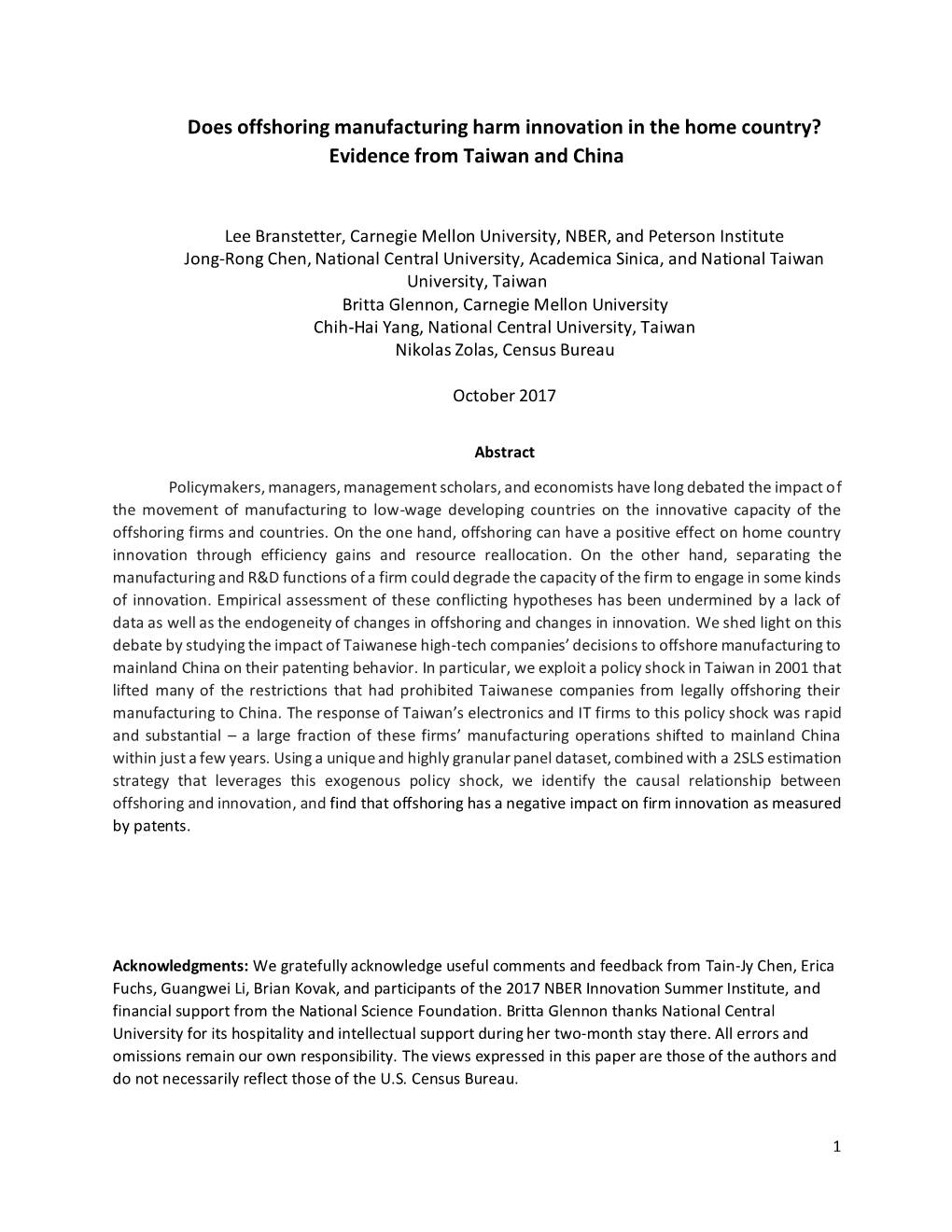 Does Offshoring Manufacturing Harm Innovation in the Home Country? Evidence from Taiwan and China