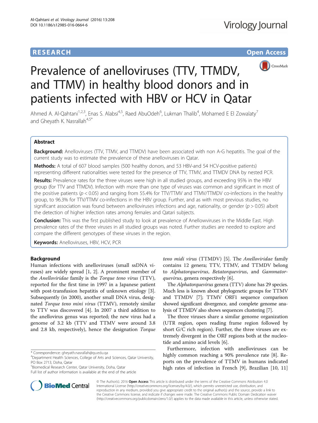 In Healthy Blood Donors and in Patients Infected with HBV Or HCV in Qatar Ahmed A