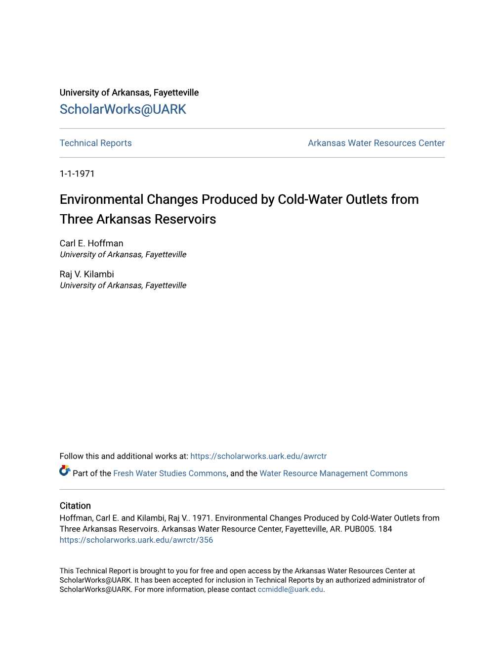 Environmental Changes Produced by Cold-Water Outlets from Three Arkansas Reservoirs