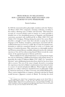 HOW a JAPANESE CRITIC REJECTED BAKIN and LEARNED to LOVE SHAKESPEARE Patrick Caddeau in 1920 the Reno