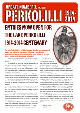 Lake Perkolilli Centenary of Speed Newsletter #3