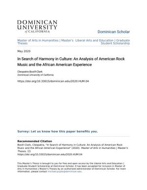 An Analysis of American Rock Music and the African American Experience