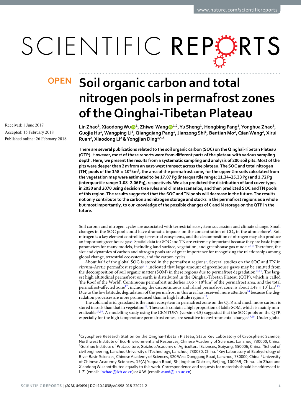 Soil Organic Carbon and Total Nitrogen Pools in Permafrost Zones of The