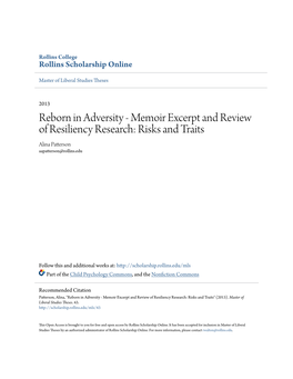 Reborn in Adversity - Memoir Excerpt and Review of Resiliency Research: Risks and Traits Alina Patterson Aapatterson@Rollins.Edu
