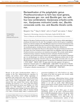 Reclassification of the Polyphyletic Genus Prosthecomicrobium to Form Two Novel Genera, Vasilyevaea Gen