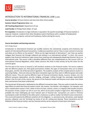 Introduction to International Financial Law (Ll206)