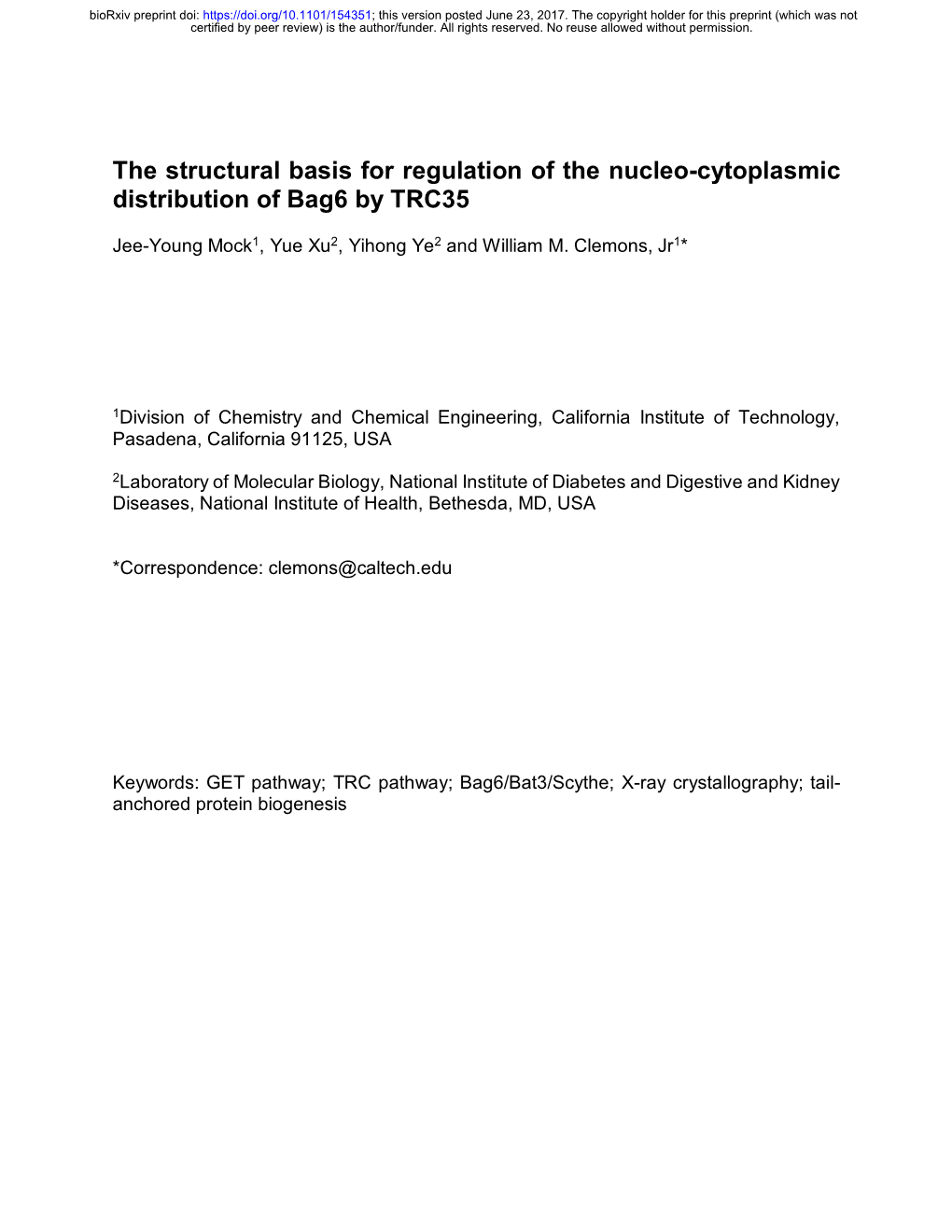 The Structural Basis for Regulation of the Nucleo-Cytoplasmic Distribution of Bag6 by TRC35