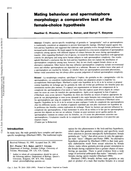 Mating Behaviour and Spermatophore Morphology: a Comparative Test of the Female-Choice Hypothesis