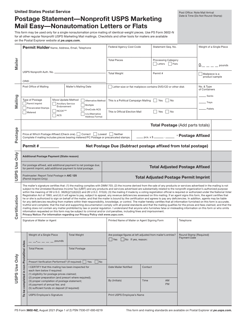 Nonprofit Usps Marketing Mail Easy—nonautomation Letters Or Flats This Form May Be Used Only For 8142