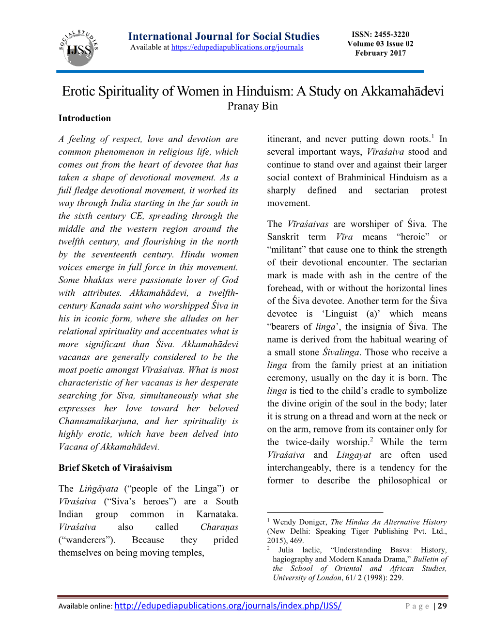 Erotic Spirituality of Women in Hinduism: a Study on Akkamahādevi