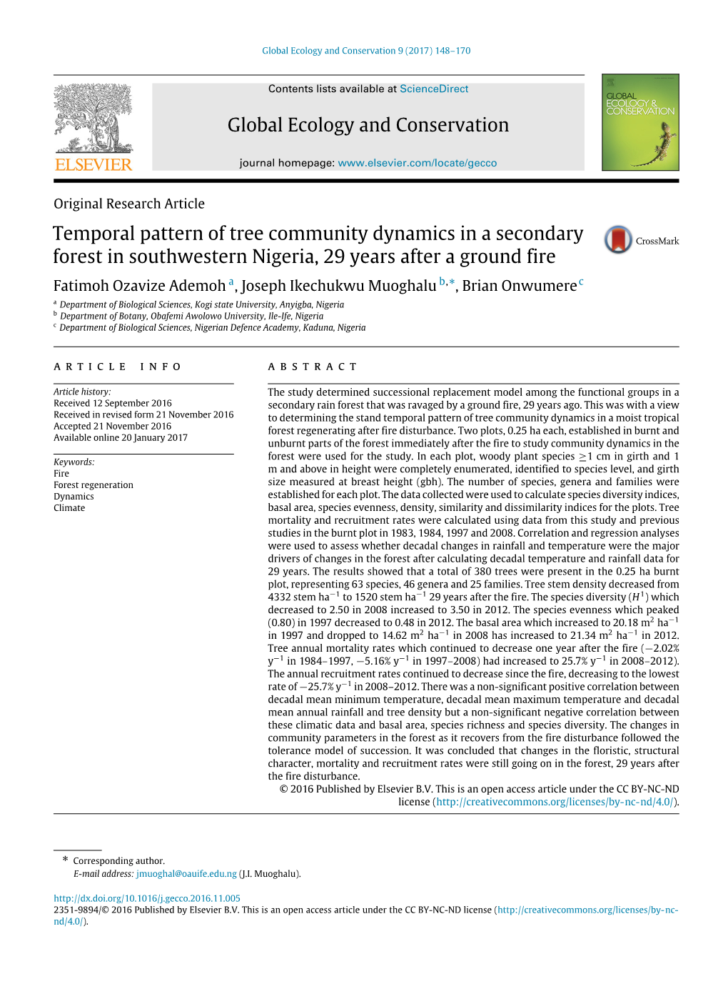 Global Ecology and Conservation Temporal Pattern of Tree Community