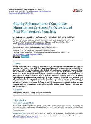 Quality Enhancement of Corporate Management Systems: an Overview of Best Management Practices