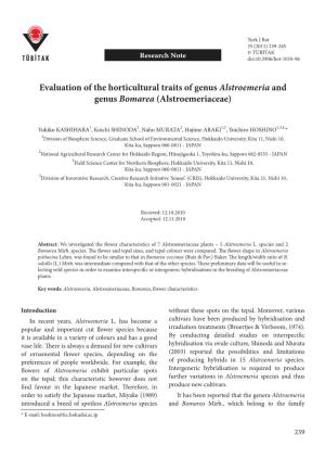Evaluation of the Horticultural Traits of Genus Alstroemeria and Genus Bomarea (Alstroemeriaceae)