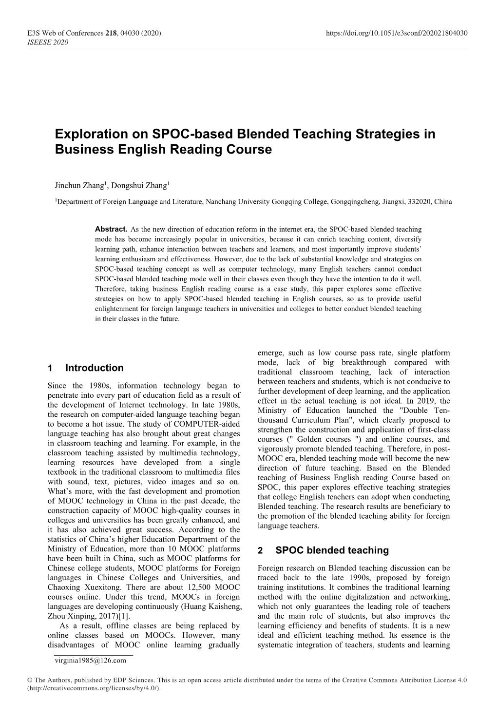 Exploration on SPOC-Based Blended Teaching Strategies in Business English Reading Course