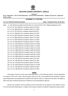 MAHATMA GANDHI UNIVERSITY, KERALA (Abstract) Ph.D