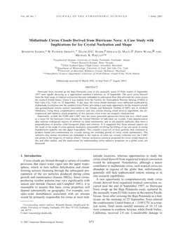 Midlatitude Cirrus Clouds Derived from Hurricane Nora: a Case Study with Implications for Ice Crystal Nucleation and Shape