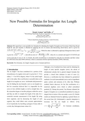 New Possible Formulas for Irregular Arc Length Determination