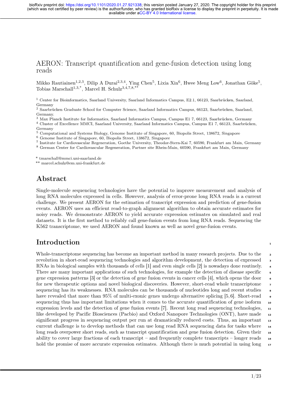 Transcript Quantification and Gene-Fusion Detection Using Long Reads