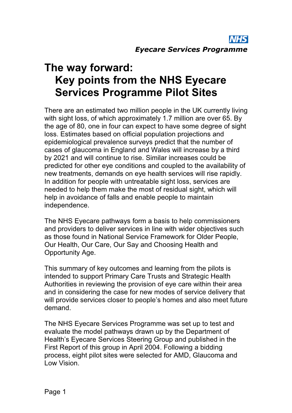 Eyecare Services Programme