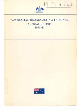 Australian Broadcasting Tribunal Annual Report 1980-81 Annual Report Australian Broadcasting Tribunal 1980-81