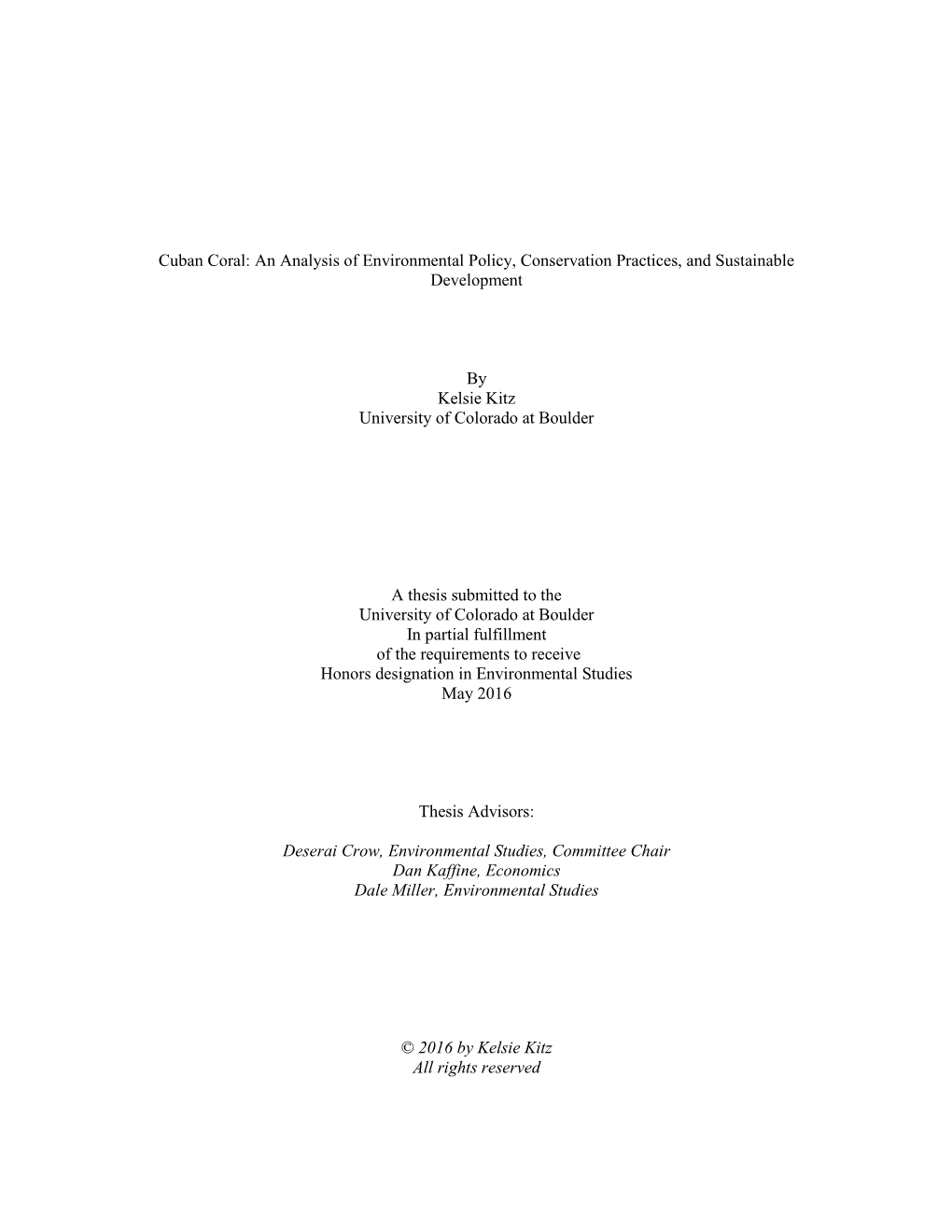 Cuban Coral: an Analysis of Environmental Policy, Conservation Practices, and Sustainable Development