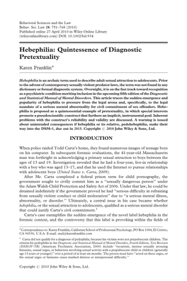 Hebephilia: Quintessence of Diagnostic Pretextuality