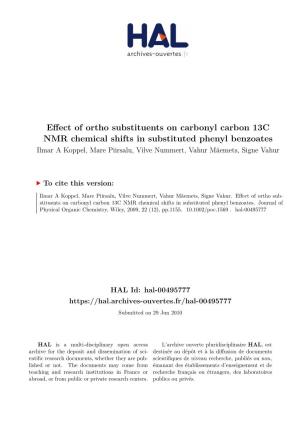 Effect of Ortho Substituents on Carbonyl Carbon 13C NMR Chemical Shifts