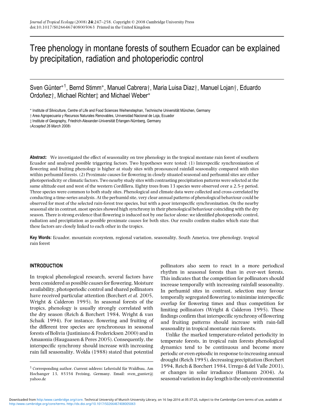 Tree Phenology in Montane Forests of Southern Ecuador Can Be Explained by Precipitation, Radiation and Photoperiodic Control