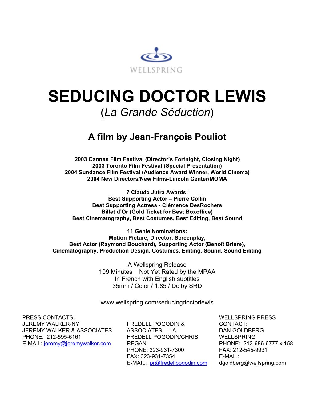 SEDUCING DOCTOR LEWIS (La Grande Séduction)