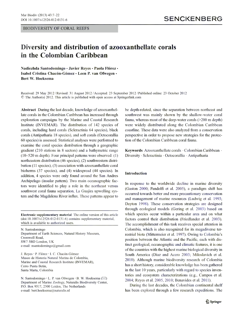 SENCKENBERG Diversity and Distribution of Azooxanthellate