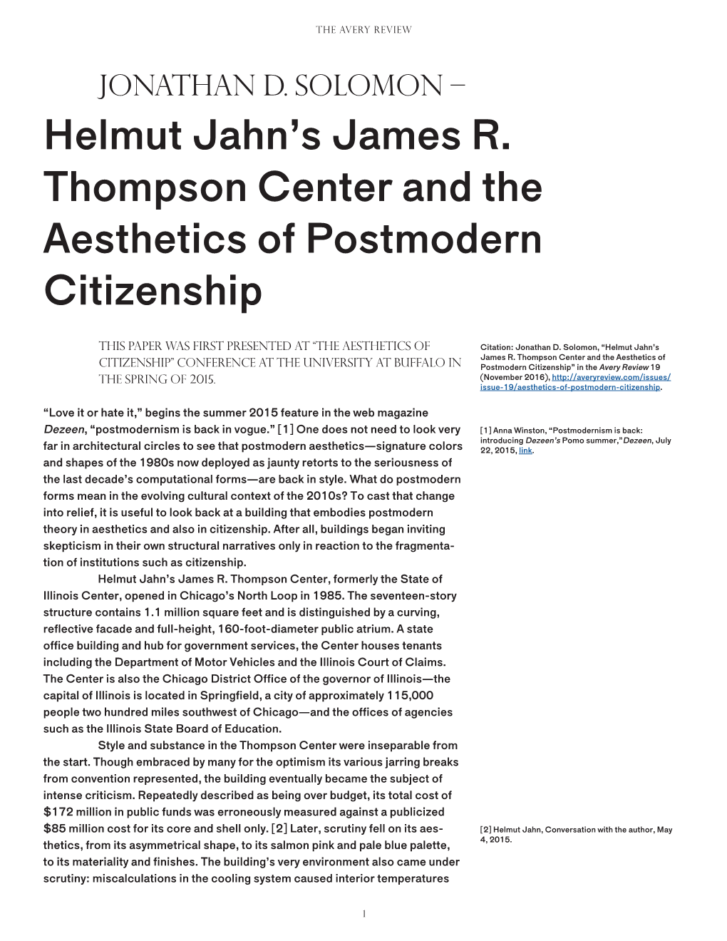 Helmut Jahn's James R. Thompson Center and the Aesthetics Of