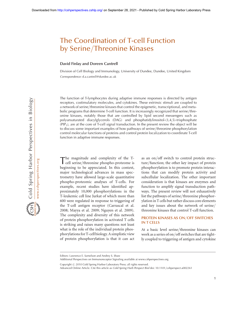 The Coordination of T-Cell Function by Serine/Threonine Kinases