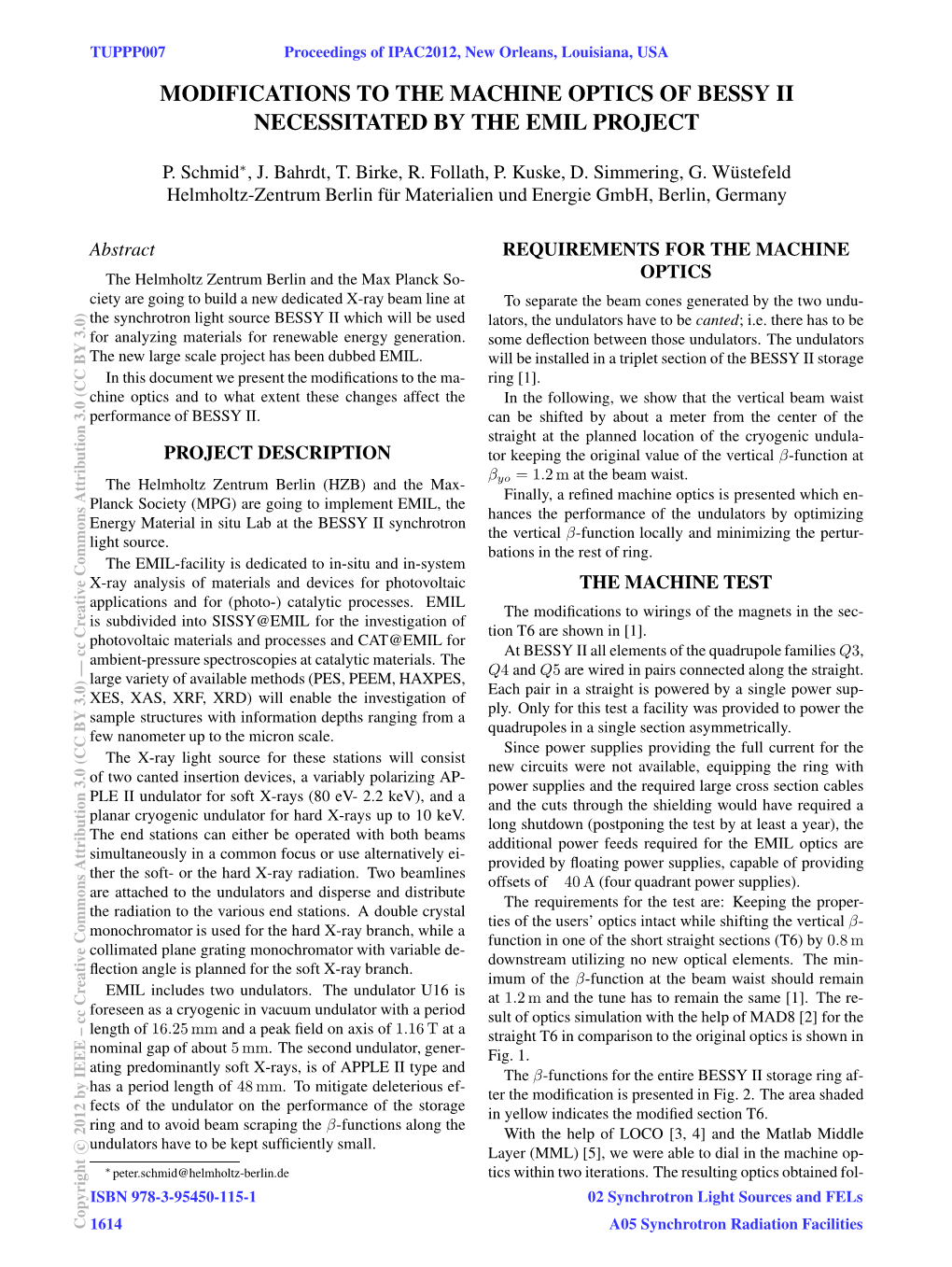 Modifications to the Machine Optics of Bessy Ii Necessitated by the Emil Project