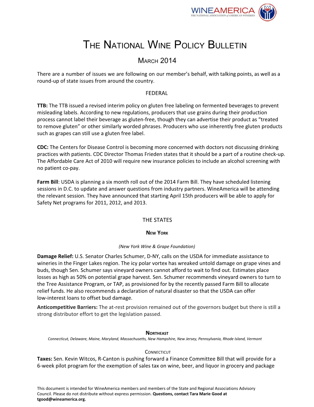 The National Wine Policy Bulletin