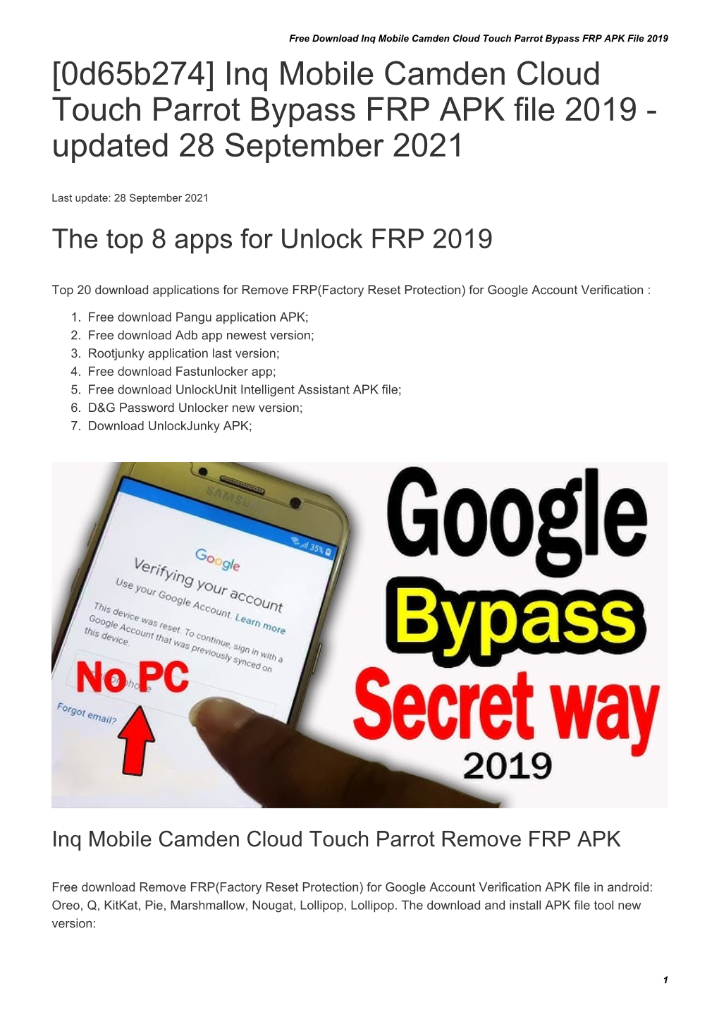 Inq Mobile Camden Cloud Touch Parrot Bypass FRP APK File 2019 [0D65b274] Inq Mobile Camden Cloud Touch Parrot Bypass FRP APK File 2019 - Updated 28 September 2021