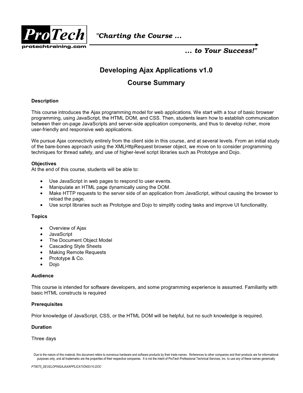 Developing Ajax Applications V1.0 Course Summary